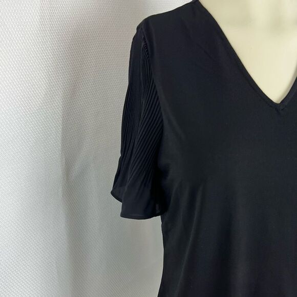 Adrianna Papell Womens V-neck Pleated Sleeve Crepe Blouse Top Black Sz Small NWT - Picture 5 of 11
